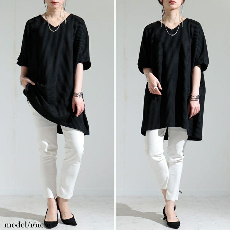 大きいサイズ レディース VネックドルマンUVワッフルカットソー　map-19