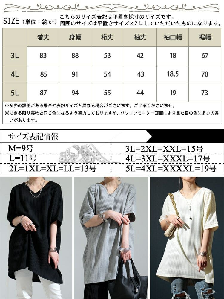 大きいサイズ レディース VネックドルマンUVワッフルカットソー　map-19