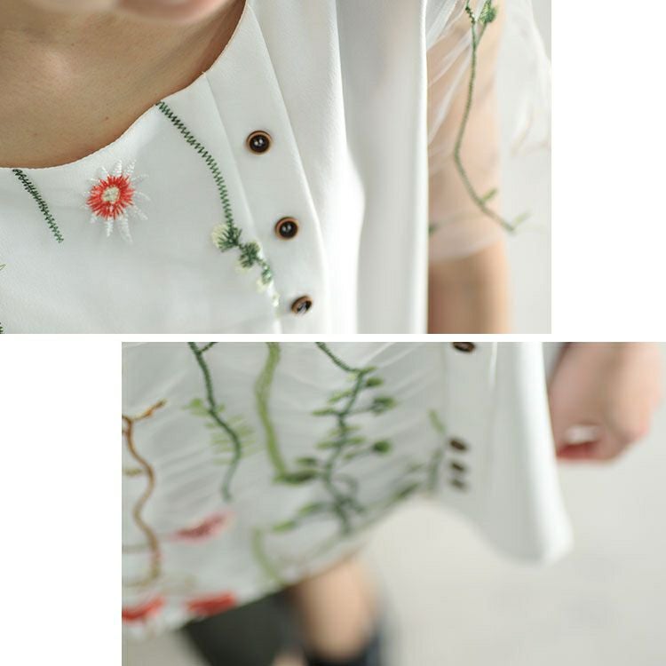 大きいサイズ レディース 花刺繍チュールレースブラウス　jp405　【ゆうパケット可】