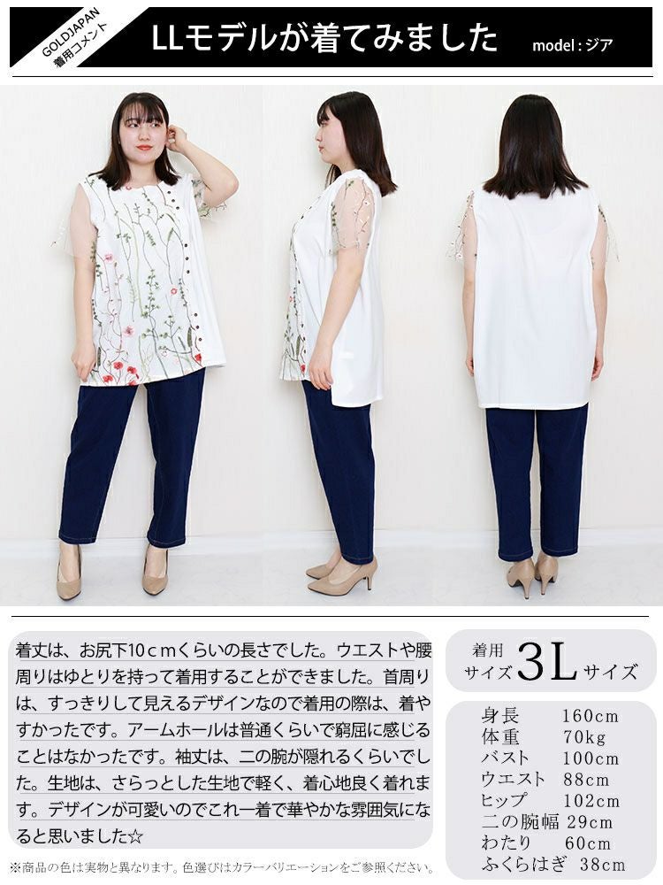 イベントセール】 大きいサイズ レディース 花刺繍チュールレース