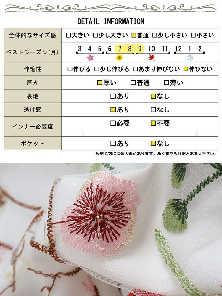 イベントセール】 大きいサイズ レディース 花刺繍チュールレース