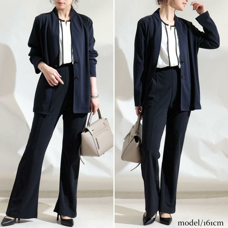 大きいサイズ レディース ストレッチカットソーシングルノーカラージャケット　maru-6489 ネイビー