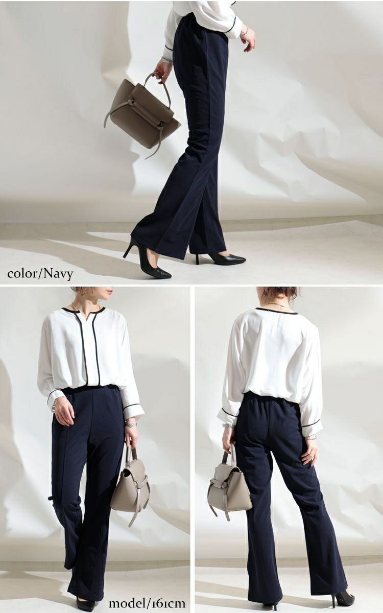 大きいサイズ レディース ひざ位置高め3cm脚長ストレッチフレアパンツ　maru-6491