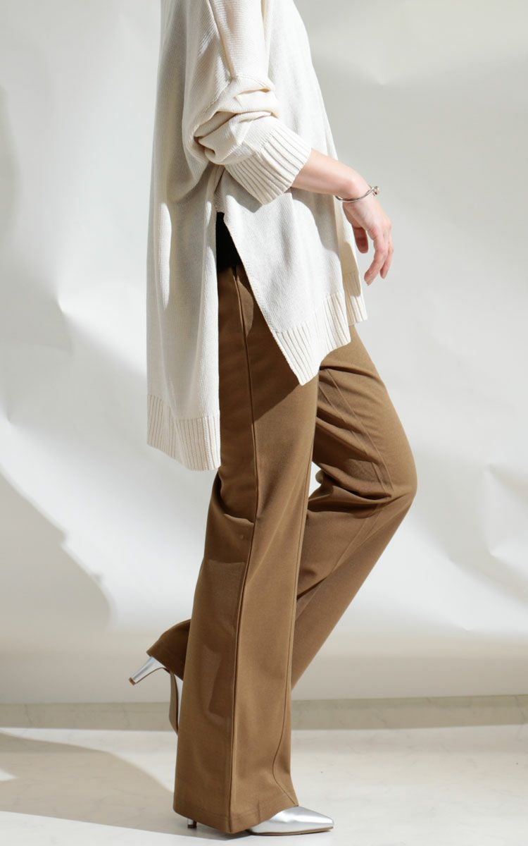 大きいサイズ レディース ひざ位置高め3cm脚長ストレッチフレアパンツ　maru-6491