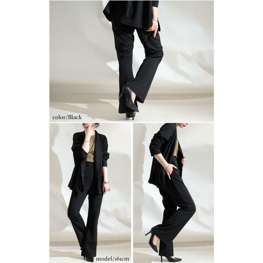 大きいサイズ レディース ひざ位置高め3cm脚長ストレッチフレアパンツ　maru-6491 ブラック