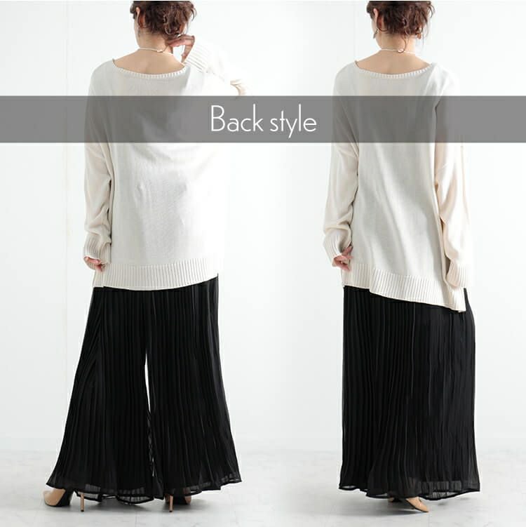大きいサイズ レディース シースループリーツワイドパンツ　goldy-905