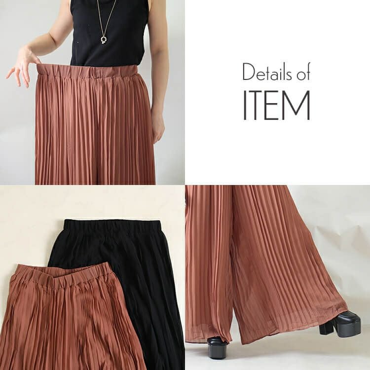 大きいサイズ レディース シースループリーツワイドパンツ　goldy-905