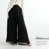 大きいサイズ レディース シースループリーツワイドパンツ　goldy-905 ブラック