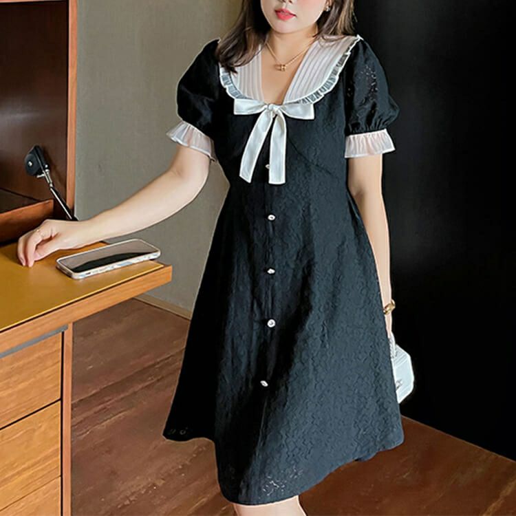 大きいサイズ レディース ブラックサマーワンピース　goldy-930