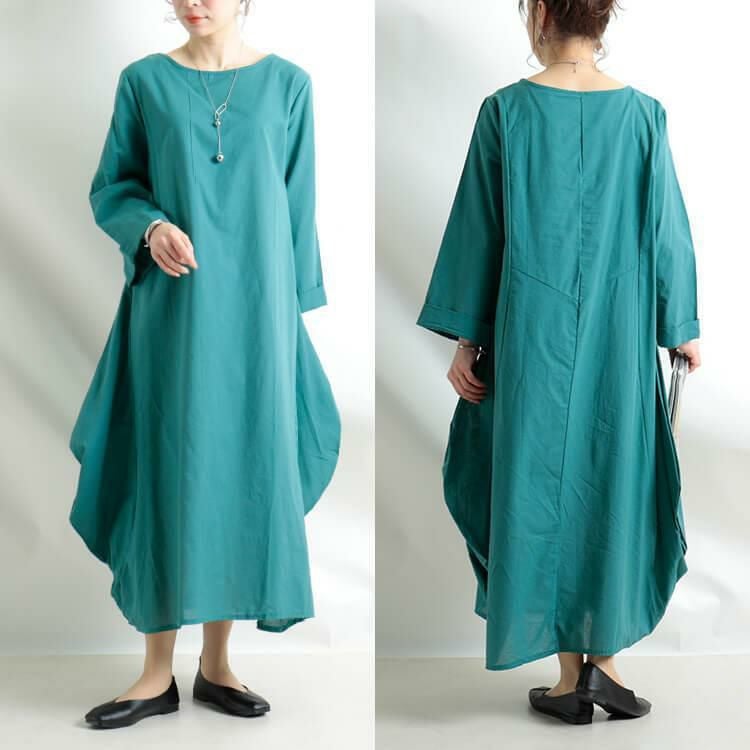 大きいサイズ レディース コクーンシルエットコットンワンピース　goldy-902 【メール便可】 グリーン