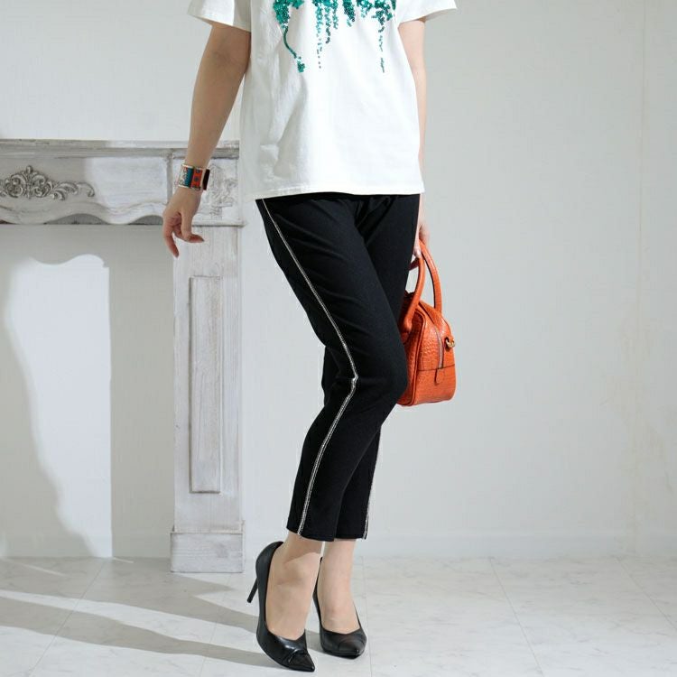 大きいサイズ レディース ハイパーストレッチビジューラインスキニーパンツ　jp413