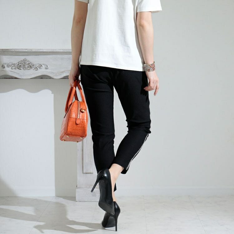 大きいサイズ レディース ハイパーストレッチビジューラインスキニーパンツ　jp413