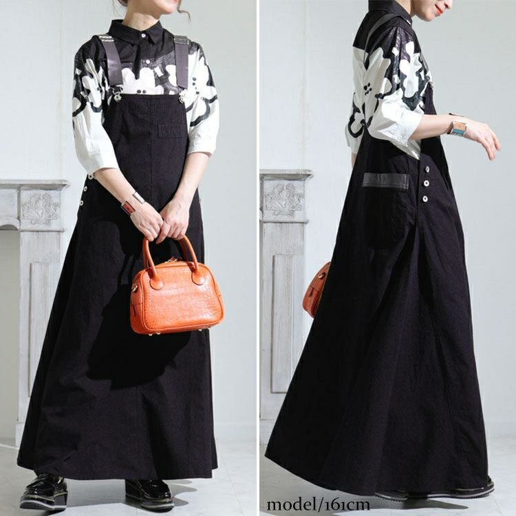 大きいサイズ レディース 肩紐フェイクレザーサロペットワンピース　sw-0441