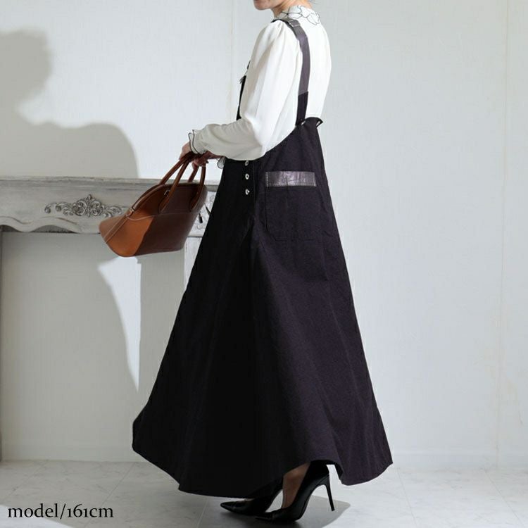 大きいサイズ レディース 肩紐フェイクレザーサロペットワンピース　sw-0441