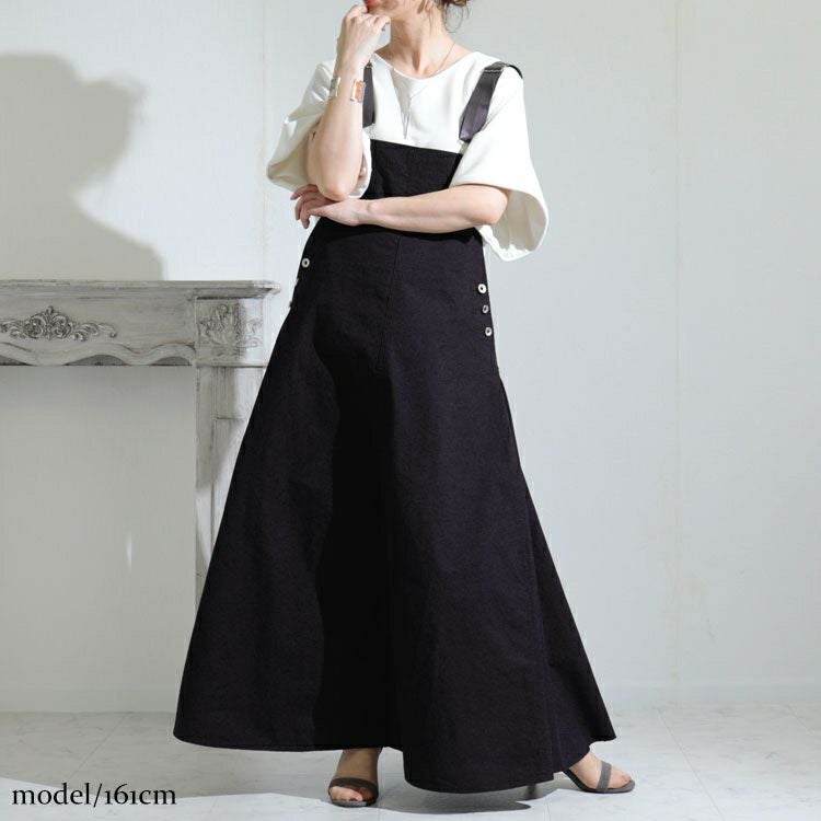 大きいサイズ レディース 肩紐フェイクレザーサロペットワンピース　sw-0441