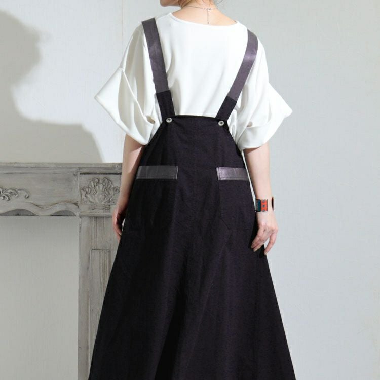 大きいサイズ レディース 肩紐フェイクレザーサロペットワンピース　sw-0441