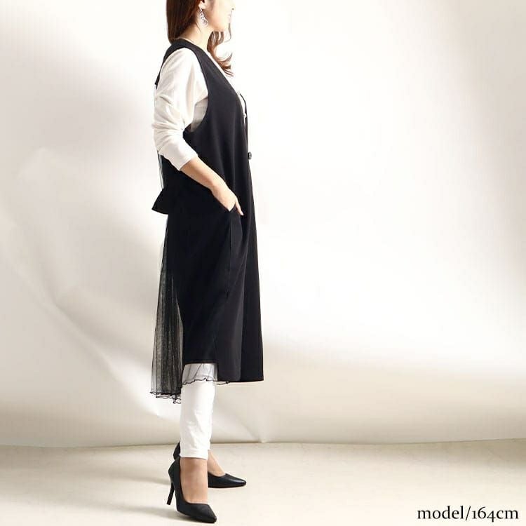 大きいサイズ レディース バックチュール切替えロングジレ　maru-6499