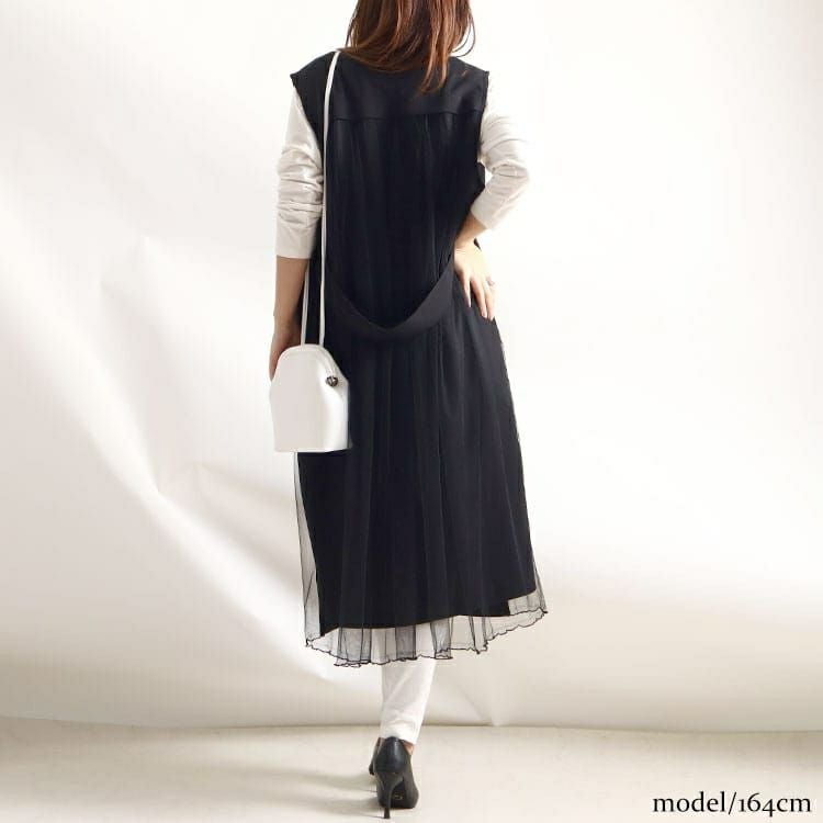 大きいサイズ レディース バックチュール切替えロングジレ　maru-6499