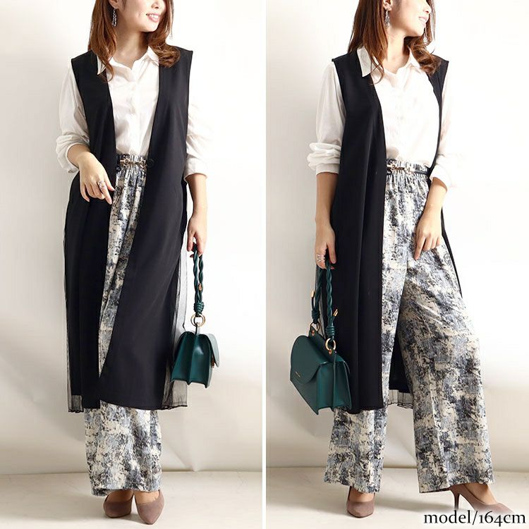 大きいサイズ レディース バックチュール切替えロングジレ　maru-6499