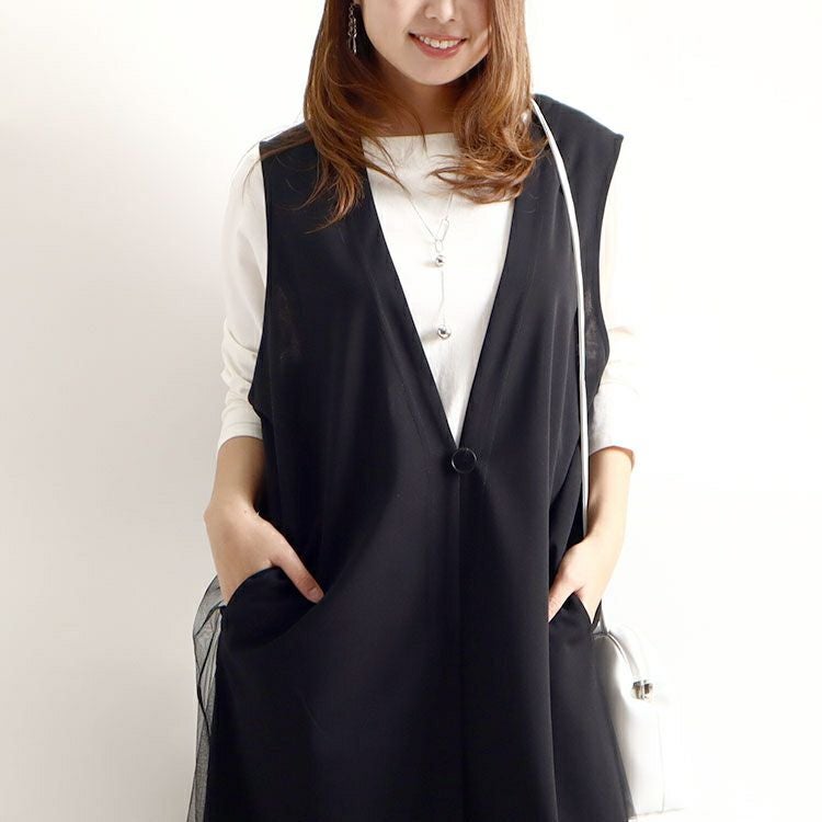 大きいサイズ レディース バックチュール切替えロングジレ　maru-6499