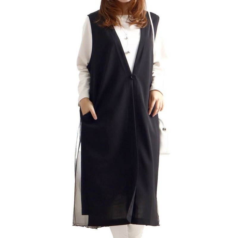 大きいサイズ レディース バックチュール切替えロングジレ　maru-6499 ブラック