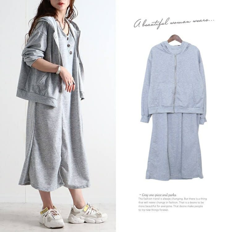 大きいサイズ レディース パーカー＆ノースリーブワンピースセット　goldy-919