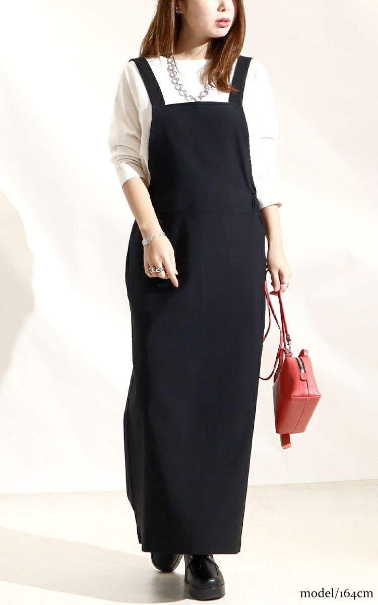 大きいサイズ レディース ストレッチツイルロングジャンパースカート　maru-6488