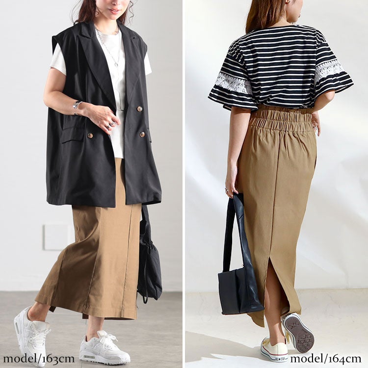 大きいサイズ レディース ストレッチツイルバックスリットナロー