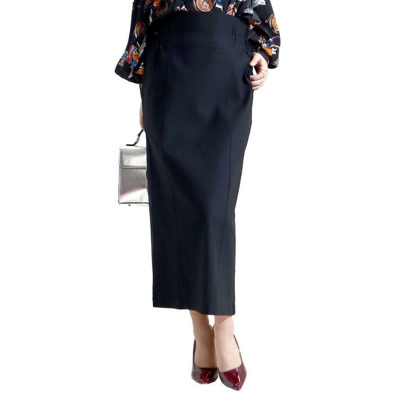 大きいサイズ レディース ストレッチツイルバックスリットナロースカート　maru-6487 ブラック