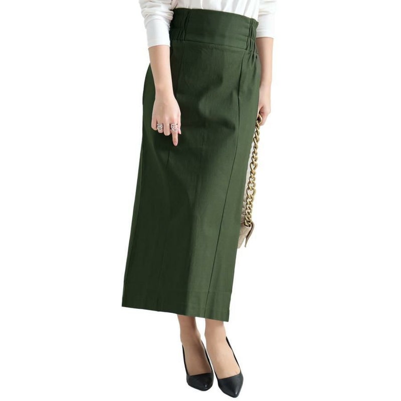 大きいサイズ レディース ストレッチツイルバックスリットナロースカート　maru-6487 カーキ