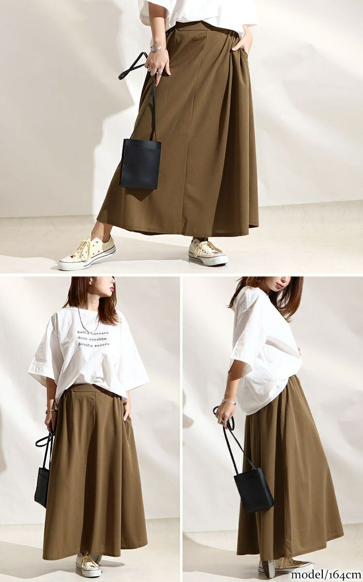 大きいサイズ レディース ストレッチカットソーフレアロングスカート　maru-6490