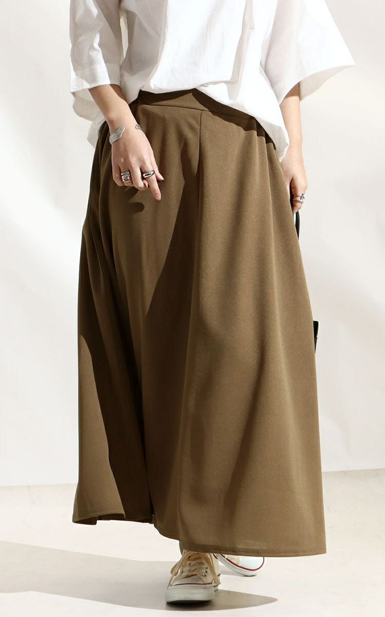 大きいサイズ レディース ストレッチカットソーフレアロングスカート　maru-6490