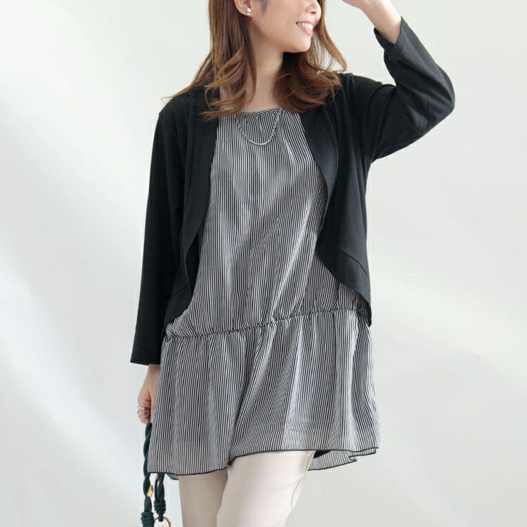 大きいサイズ レディース カーデフェイクストライプ柄シフォンチュニック　cast-5522047