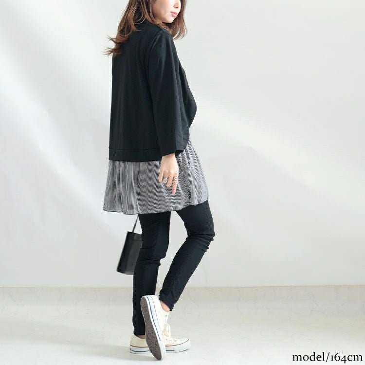大きいサイズ レディース カーデフェイクストライプ柄シフォンチュニック　cast-5522047