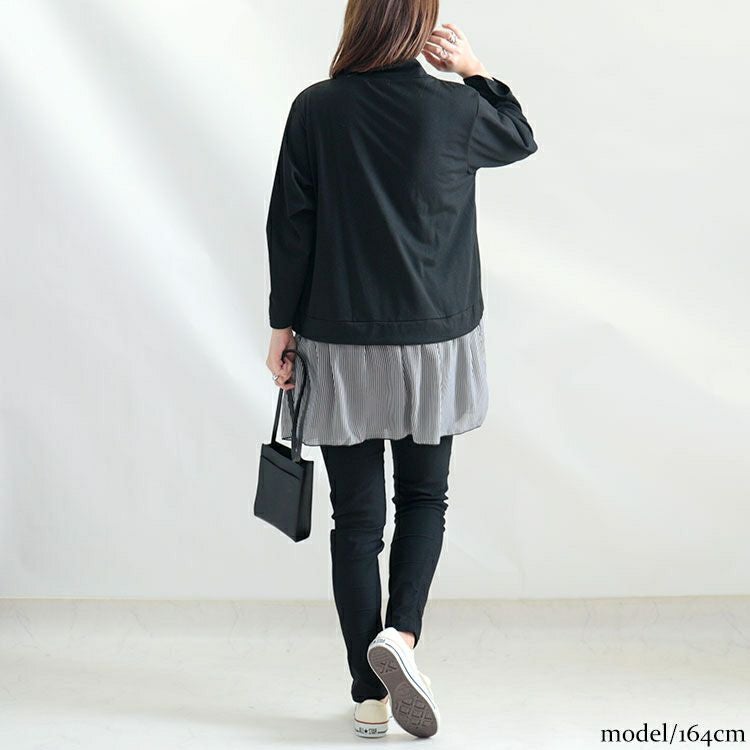 大きいサイズ レディース カーデフェイクストライプ柄シフォンチュニック　cast-5522047