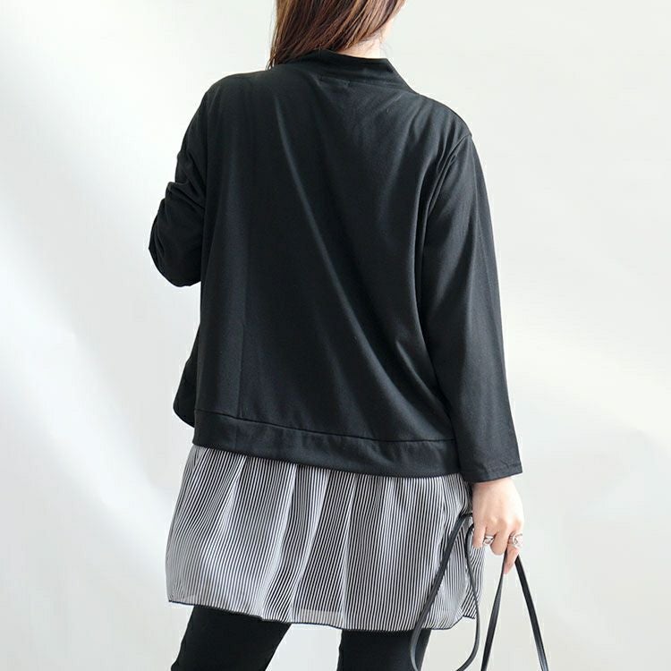 大きいサイズ レディース カーデフェイクストライプ柄シフォンチュニック　cast-5522047