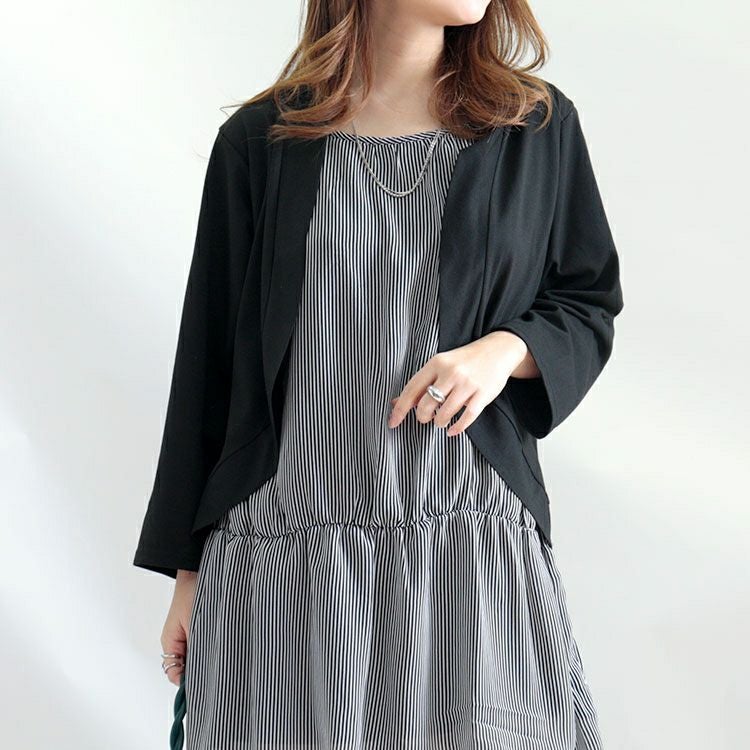 大きいサイズ レディース カーデフェイクストライプ柄シフォンチュニック　cast-5522047