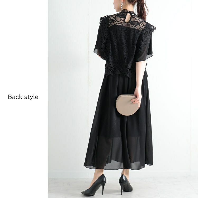 大きいサイズ レディース レースハイネックシフォンワンピース　jpanc-31392