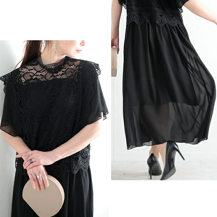 大きいサイズ レディース レースハイネックシフォンワンピース　jpanc-31392