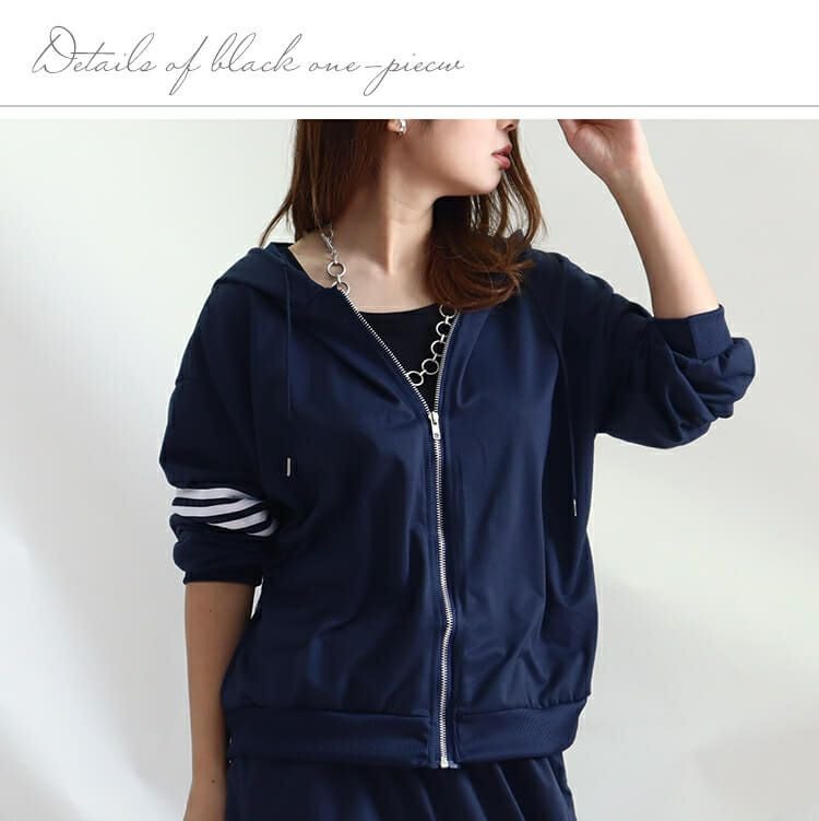 大きいサイズ レディース ラインデザインパーカー＆パンツセット　goldy-941