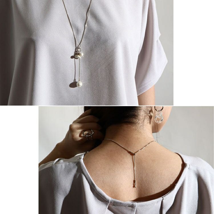 大きいサイズ レディース スライドチェーンパール調ネックレス　humio-063　【メール便可】