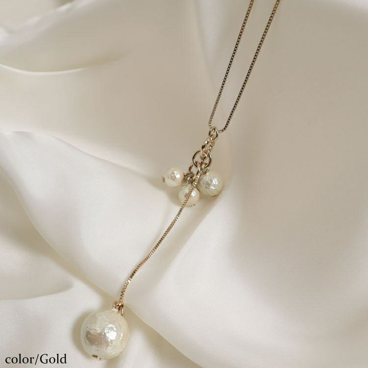 大きいサイズ レディース スライドチェーンパール調ネックレス　humio-063　【メール便可】