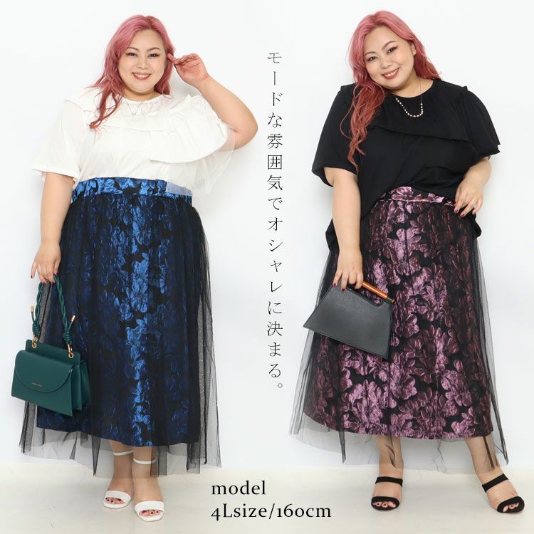 大きいサイズ レディース アシメフリル異素材カットソー　fem-226　【ゆうパケット可】