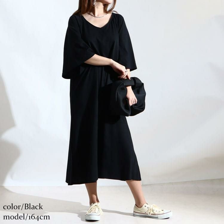 大きいサイズ レディース カットソーティアードワンピース　fem-216 ブラック