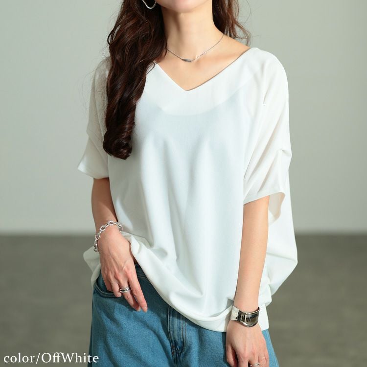 大きいサイズ レディース 接触冷感＆UVカット肩タックドルマンプルオーバー　mncut-122106