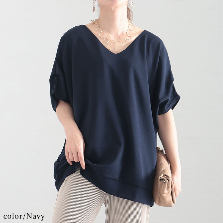 大きいサイズ レディース 接触冷感＆UVカット肩タックドルマンプルオーバー　mncut-122106