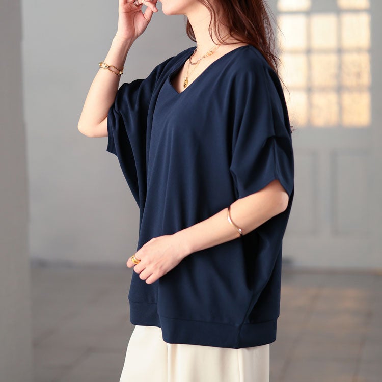 大きいサイズ レディース 接触冷感＆UVカット肩タックドルマンプルオーバー　mncut-122106