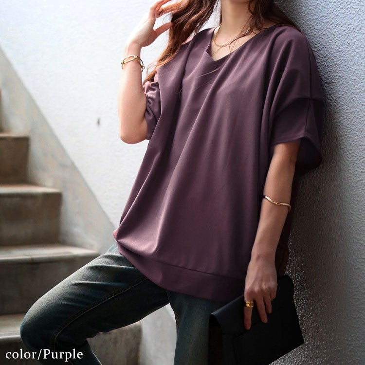 大きいサイズ レディース 接触冷感＆UVカット肩タックドルマンプルオーバー　mncut-122106