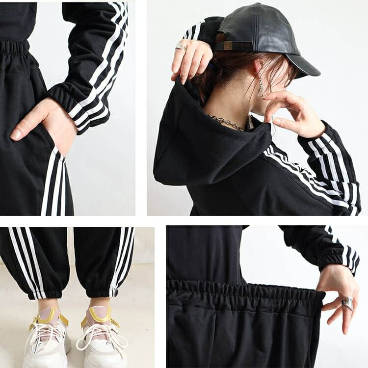 大きいサイズ レディース アシンメトリーラインパーカー＆パンツセット　goldy-918