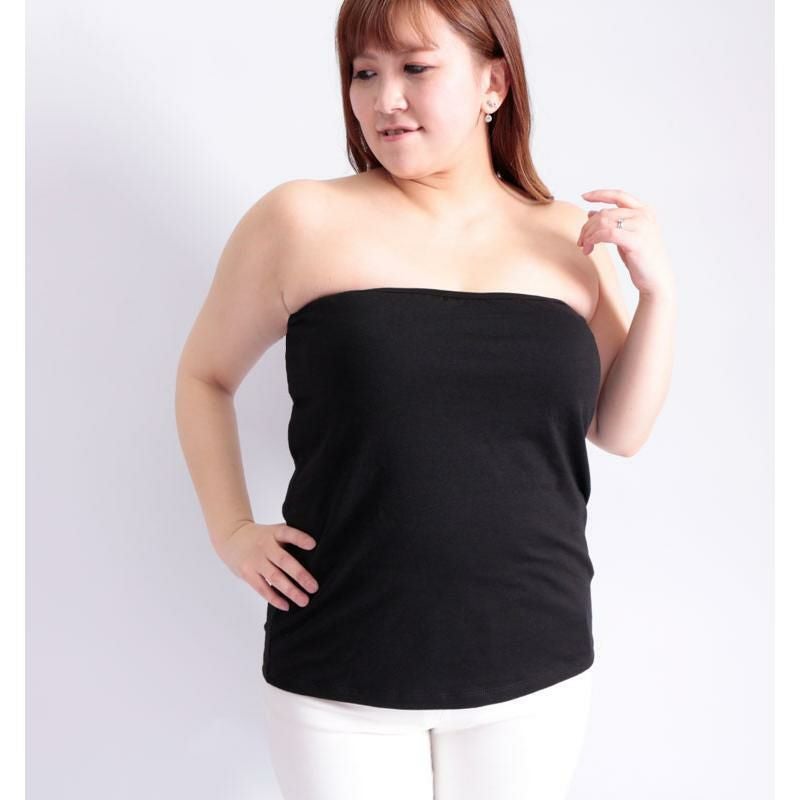 大きいサイズ レディース 接触冷感ブラカップ付きチューブトップキャミソール　toyo-012a 【メール便可】 ブラック